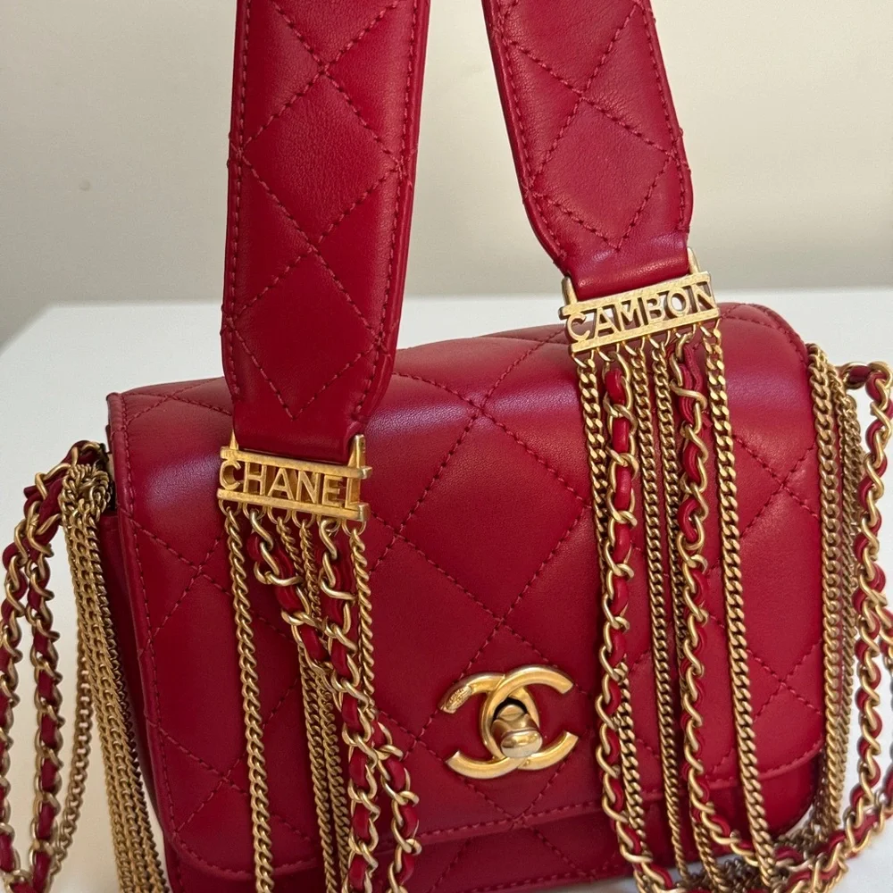Chanel Cambon Mini Chain Red Lambskin Flap Bag